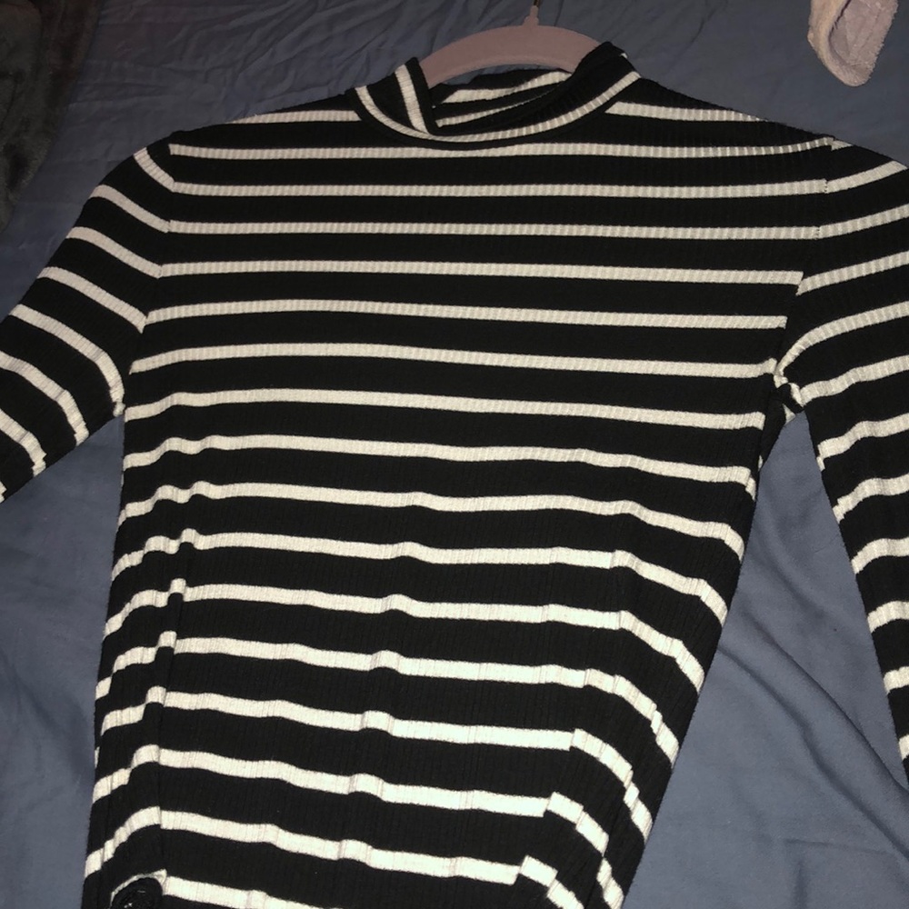 Stripped black and white body suit